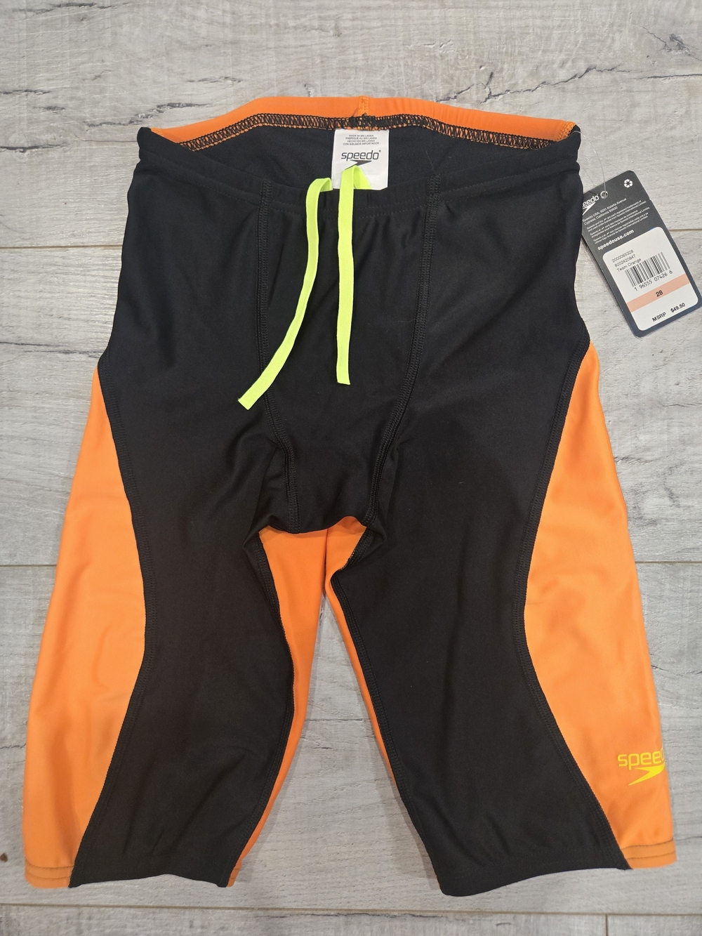 Speedo Men’s Black & Orange Racing Jammer with Neon Drawcord